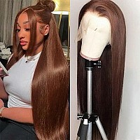 Sdamey 13X6 Straight Human Hair Wigs Chocolate Brown 250 Density Transarent Hd Lace Front Wigs Straight Glueless Wigs Pre Plucke