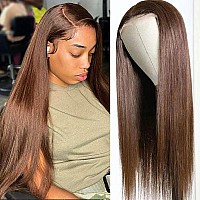 Sdamey 13X6 Straight Human Hair Wigs Chocolate Brown 250 Density Transarent Hd Lace Front Wigs Straight Glueless Wigs Pre Plucke