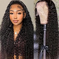 Quenew 13X4 Deep Wave Lace Front Wigs Human Hair 180 Density Deep Curly Hd Transparent Lace Front Wigs Human Hair For Women Pre