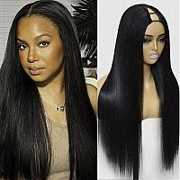 Nadula V Part Wig Yaki Straight Human Hair No Leave Out Glueless Upgraded U Part Wigs For Women10A Yaki Straight Vpart Wigs V