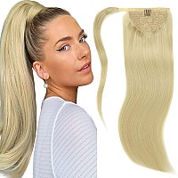 Lacer Platinum Blonde Ponytail Extension Clip In Ponytail Hair Extensions 100 Remy Human Hair Wrap Around Ponytail Long Straigh