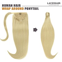 Lacer Platinum Blonde Ponytail Extension Clip In Ponytail Hair Extensions 100 Remy Human Hair Wrap Around Ponytail Long Straigh