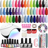 Vanreesa 42 Pcs Gel Nail Polish Kit With U V Light 24 Colors Gel Nail Polish Set Bright Pink Orange Green Glitter Blue Purple Ge