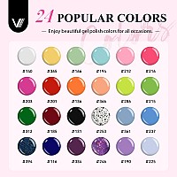 Vanreesa 42 Pcs Gel Nail Polish Kit With U V Light 24 Colors Gel Nail Polish Set Bright Pink Orange Green Glitter Blue Purple Ge