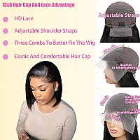 Keytac Glueless Bob Wig Human Hair Pre Plucked 13X6 Frontal Lace Wig 16 Inch Black Bob Wig For Women Straight Short Bob Lace Fr