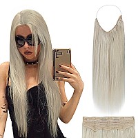 Fshine Invisible Wire Hair Extensions Off White Fish Line Hairpiece Straight Remy Human Hair Clip In Extensions One Piece Wire R