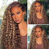 Snjon Highlight Ombre Lace Front Wig Human Hair 13X4 Transparent Water Wave Honey Blonde Hd Lace Front Wig Human Hair 180 Densit