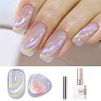 Double Rhythm Jelly Glass Cat Eye Gel Polish With Magnet 15Ml Holographic Glitter Shimmer Translucent Sheer Color Magnetic Nail