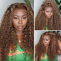 Snjon Highlight Ombre Lace Front Wig Human Hair 13X4 Transparent Water Wave Honey Blonde Hd Lace Front Wig Human Hair 180 Densit