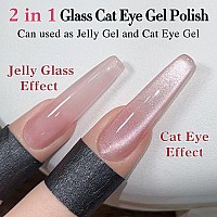 Double Rhythm Jelly Glass Cat Eye Gel Polish With Magnet 15Ml Holographic Glitter Shimmer Translucent Sheer Color Magnetic Nail