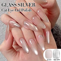 Double Rhythm Jelly Glass Cat Eye Gel Polish With Magnet 15Ml Holographic Glitter Shimmer Translucent Sheer Color Magnetic Nail