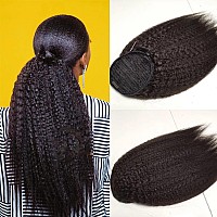 Seelaak Kinky Straight Human Hair Drawstring Ponytail For Black Women Afro Kinky Straight Clip In Human Hair Ponytail Extension