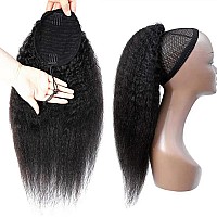 Seelaak Kinky Straight Human Hair Drawstring Ponytail For Black Women Afro Kinky Straight Clip In Human Hair Ponytail Extension