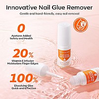 Modelones Set Nail Glue Remover For Press On Nails Remover Glue Off For False Nails Tips Nonacetone Nail Polish Remover Vitami