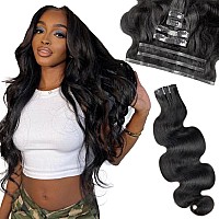 Liqusee Seamless Clip In Hair Extensions Real Human Hair Invisible Pu Skin Weft Body Wave Clip Ins 100 Unprocessed Brazilian Re