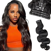 Liqusee Seamless Clip In Hair Extensions Real Human Hair Invisible Pu Skin Weft Body Wave Clip Ins 100 Unprocessed Brazilian Re