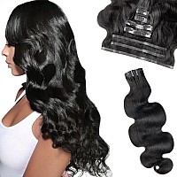 Liqusee Seamless Clip In Hair Extensions Real Human Hair Invisible Pu Skin Weft Body Wave Clip Ins 100 Unprocessed Brazilian Re