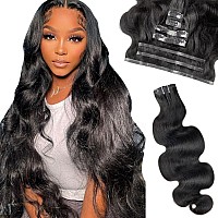 Liqusee Seamless Clip In Hair Extensions Real Human Hair Invisible Pu Skin Weft Body Wave Clip Ins 100 Unprocessed Brazilian Re