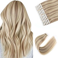 Sixstarhair Tape In Hair Extensions Human Hair Highlighted Blonde To Medium Blonde Remy Human Hair Ombre Blonde Tape In Hair Ext