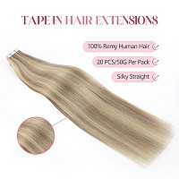 Sixstarhair Tape In Hair Extensions Human Hair Highlighted Blonde To Medium Blonde Remy Human Hair Ombre Blonde Tape In Hair Ext