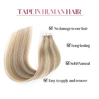 Sixstarhair Tape In Hair Extensions Human Hair Highlighted Blonde To Medium Blonde Remy Human Hair Ombre Blonde Tape In Hair Ext