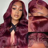 Hengrose Burgundy 13X4 Hd Transparent Body Wave Lace Front Wigs Human Hair 180 Density Natural Hairline Lace Frontal Wigs Gluel