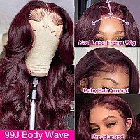 Hengrose Burgundy 13X4 Hd Transparent Body Wave Lace Front Wigs Human Hair 180 Density Natural Hairline Lace Frontal Wigs Gluel