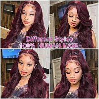 Hengrose Burgundy 13X4 Hd Transparent Body Wave Lace Front Wigs Human Hair 180 Density Natural Hairline Lace Frontal Wigs Gluel