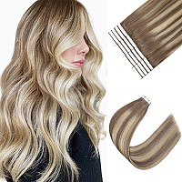 Sixstarhair Tape In Hair Extensions Human Hair Balayage Ash Brown To Blonde Mixed With Light Blonde Real Hair Extensions Silky S