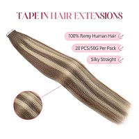 Sixstarhair Tape In Hair Extensions Human Hair Balayage Ash Brown To Blonde Mixed With Light Blonde Real Hair Extensions Silky S