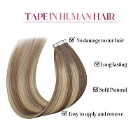 Sixstarhair Tape In Hair Extensions Human Hair Balayage Ash Brown To Blonde Mixed With Light Blonde Real Hair Extensions Silky S