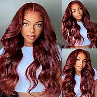 Reddish Brown Lace Front Wigs Human Hair Pre Plucked Body Wave 13X4 Hd Transparent Full Frontal Wigs Human Hair 99J Burgundy Lac