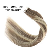 Sassina Remy Tape In Human Hair Extensions Chestnut Brown To Medium Blonde Seamless Skin Weft Tape In Hair Extensions Human Hair