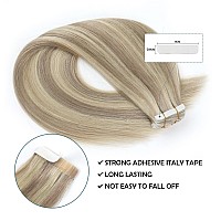 Sassina 16 Inch Semipermanent Tape In Human Hair Extensions Golden Blonde To Medium Blonde Seamless Invisible Double Sided Reus