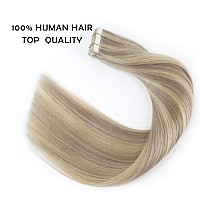 Sassina 16 Inch Semipermanent Tape In Human Hair Extensions Golden Blonde To Medium Blonde Seamless Invisible Double Sided Reus