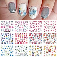 Maiousu Store 12 Sheets Flower Water Transfer Nail Decals Fresh Nail Stickers With Assorted Patterns Colorful Blossom Flower Lea