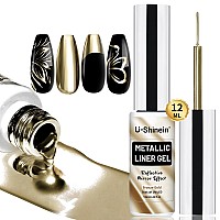 Ushinein 12Ml Metallic Painting Gel Liner Nail Art 3D Mirror Chrome Effect Gel Nail Polish Metal Painted Drawing Gel Build In T