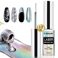 Ushinein 12Ml Holographic Metallic Painting Gel Liner Nail Art 3D Mirror Chrome Metal Painted Drawing Gel Laser Rainbow Effect