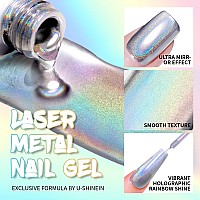 Ushinein 12Ml Holographic Metallic Painting Gel Liner Nail Art 3D Mirror Chrome Metal Painted Drawing Gel Laser Rainbow Effect