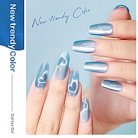 Mizhse Moonlight Cat Eye Gel Nail Polish 12Ml Blue Glitter Cateye Gel Nail Polish Ceramic Glitter Magnetic Soak Off U V Led Nai