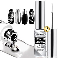 Ushinein 12Ml Metallic Painting Gel Liner Nail Art 3D Mirror Chrome Effect Gel Nail Polish Metal Painted Drawing Gel Build In T