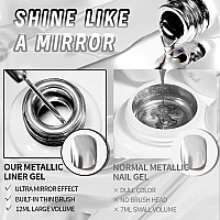 Ushinein 12Ml Metallic Painting Gel Liner Nail Art 3D Mirror Chrome Effect Gel Nail Polish Metal Painted Drawing Gel Build In T