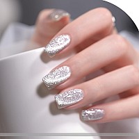 Gaoy Platinum Cat Eye Gel Nail Polish 16Ml Silver Glitter Holographic Nail Polish With Magnet Reflective Translucent Uv Gel 2