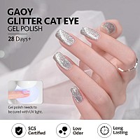 Gaoy Platinum Cat Eye Gel Nail Polish 16Ml Silver Glitter Holographic Nail Polish With Magnet Reflective Translucent Uv Gel 2