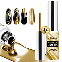 Ushinein 12Ml Metallic Painting Gel Liner Nail Art 3D Mirror Chrome Effect Gel Nail Polish Metal Painted Drawing Gel Build In T