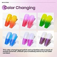 Mizhse Color Changing Gel Nail Polish 6 Colors Pearl Aurora Thremal Mood Changing Gel Polish Temperature Changing Soak Off Nail