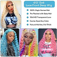 Boyusijf 613 Lace Front Wig Human Hair 613 Blonde Deep Wave 13X6 Hd Transparent Lace Front Wig Human Hair Pre Plucked Blonde Wig