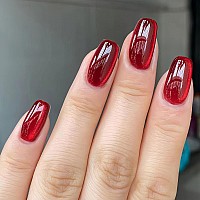 Bfy Cat Eye Press On Nails Medium Square Fake Nails Red Gel Acrylic Nails Holographic Glitter Glossy False Nails Kits Salon Qu