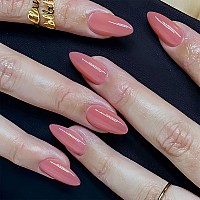 Bfy Coral Orange Press On Nails Medium Almond Fake Nails Elegant Gel Acrylic Nails With Nail Glue Shiny Glossy False Nails Kit