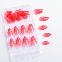 Bfy Coral Orange Press On Nails Medium Almond Fake Nails Elegant Gel Acrylic Nails With Nail Glue Shiny Glossy False Nails Kit